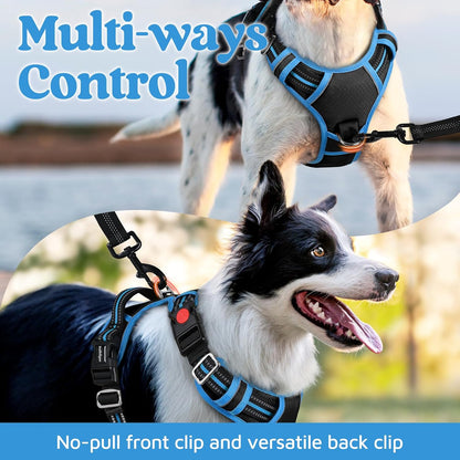 Dog Harness for Large, No Pull 3 Buckles Easy On & Off | Soft Padded, Walking with Control Handle, Adjustable and Reflective, Pink, Large