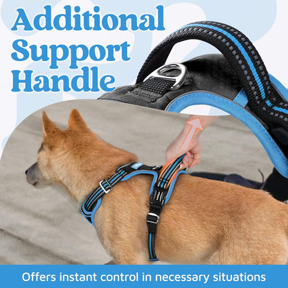 Dog Harness for Large, No Pull 3 Buckles Easy On & Off | Soft Padded, Walking with Control Handle, Adjustable and Reflective, Pink, Large