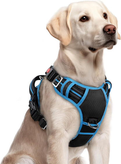 Dog Harness for Large, No Pull 3 Buckles Easy On & Off | Soft Padded, Walking with Control Handle, Adjustable and Reflective, Pink, Large