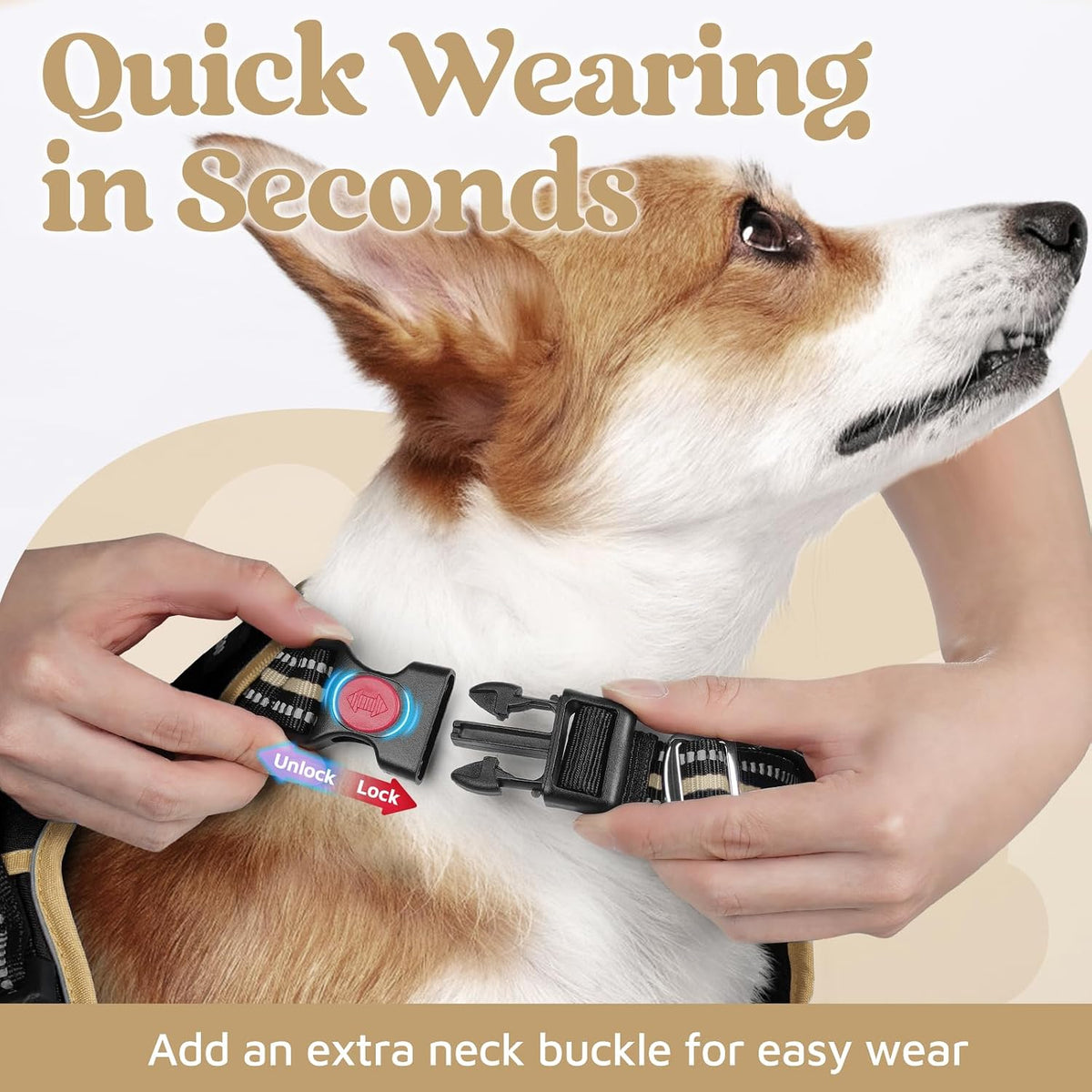 Dog Harness for Large, No Pull 3 Buckles Easy On & Off | Soft Padded, Walking with Control Handle, Adjustable and Reflective, Pink, Large