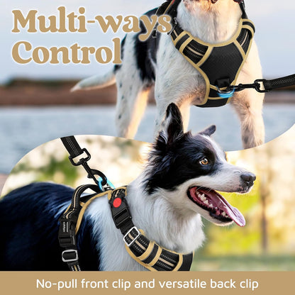 Dog Harness for Large, No Pull 3 Buckles Easy On & Off | Soft Padded, Walking with Control Handle, Adjustable and Reflective, Pink, Large