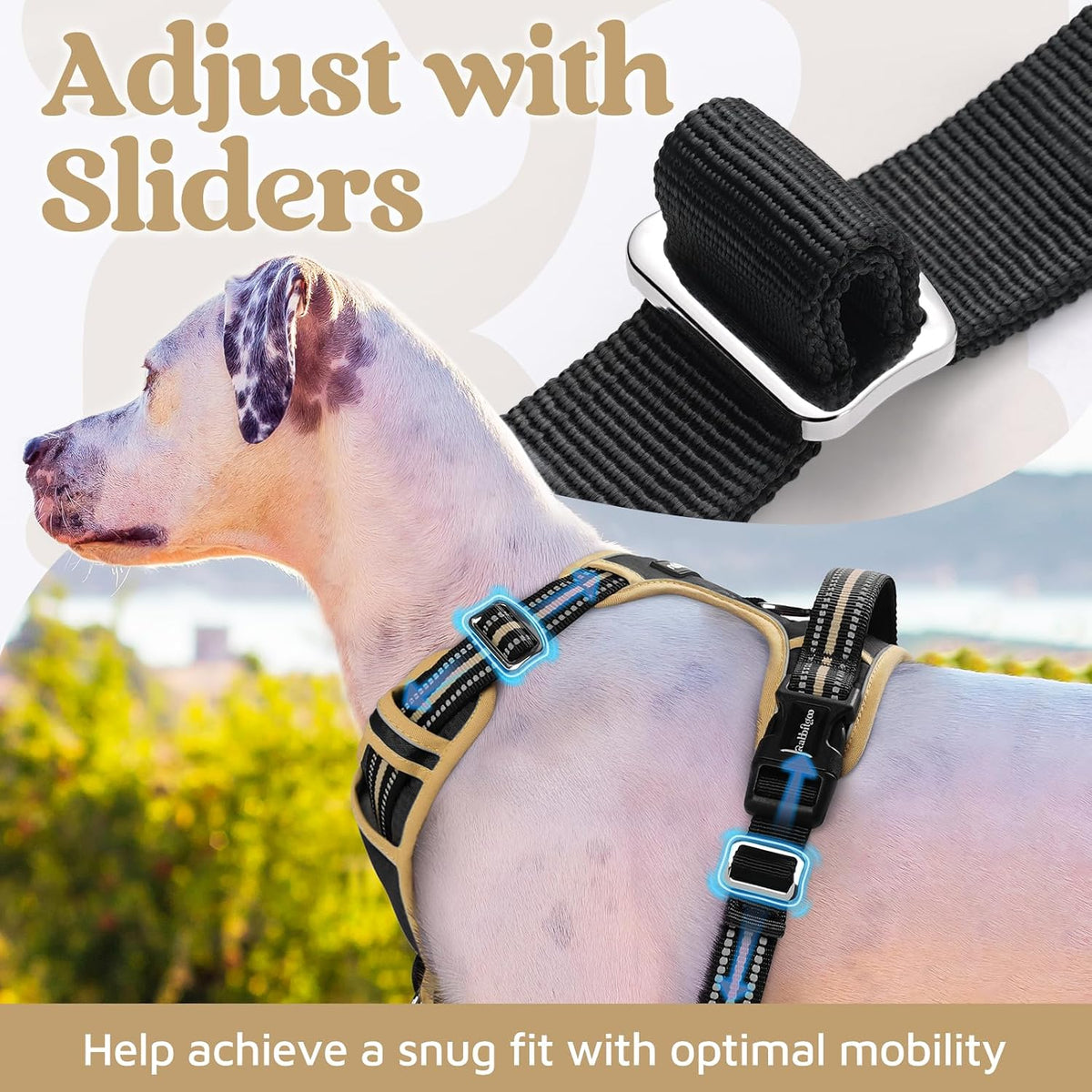 Dog Harness for Large, No Pull 3 Buckles Easy On & Off | Soft Padded, Walking with Control Handle, Adjustable and Reflective, Pink, Large