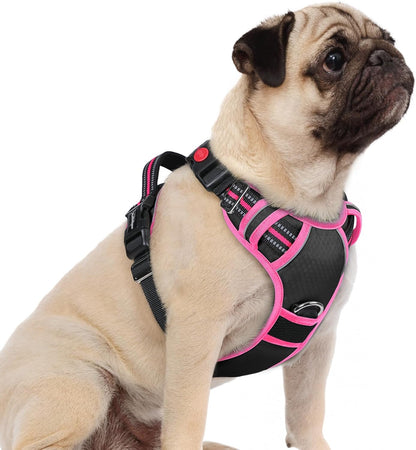 Dog Harness for Large, No Pull 3 Buckles Easy On & Off | Soft Padded, Walking with Control Handle, Adjustable and Reflective, Pink, Large