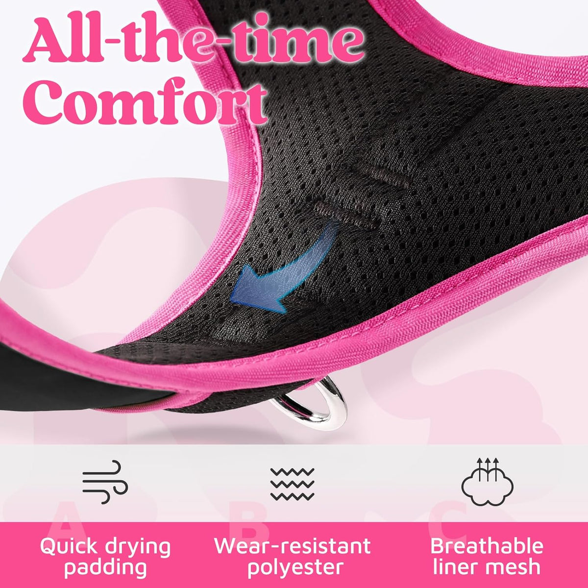 Dog Harness for Large, No Pull 3 Buckles Easy On & Off | Soft Padded, Walking with Control Handle, Adjustable and Reflective, Pink, Large