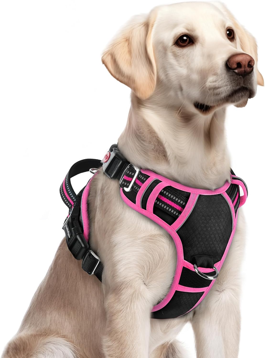 Dog Harness for Large, No Pull 3 Buckles Easy On & Off | Soft Padded, Walking with Control Handle, Adjustable and Reflective, Pink, Large