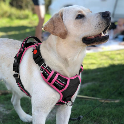 Dog Harness for Large, No Pull 3 Buckles Easy On & Off | Soft Padded, Walking with Control Handle, Adjustable and Reflective, Pink, Large