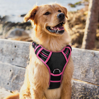 Dog Harness for Large, No Pull 3 Buckles Easy On & Off | Soft Padded, Walking with Control Handle, Adjustable and Reflective, Pink, Large