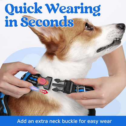 Dog Harness for Large, No Pull 3 Buckles Easy On & Off | Soft Padded, Walking with Control Handle, Adjustable and Reflective, Pink, Large