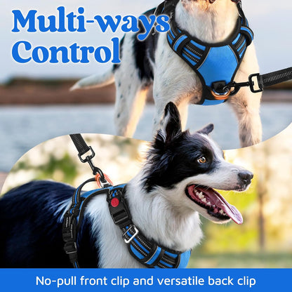 Dog Harness for Large, No Pull 3 Buckles Easy On & Off | Soft Padded, Walking with Control Handle, Adjustable and Reflective, Pink, Large