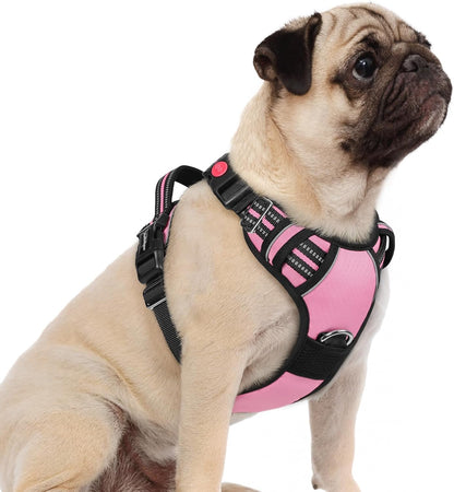 Dog Harness for Large, No Pull 3 Buckles Easy On & Off | Soft Padded, Walking with Control Handle, Adjustable and Reflective, Pink, Large