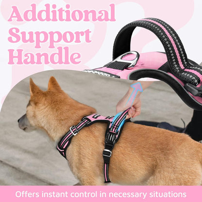 Dog Harness for Large, No Pull 3 Buckles Easy On & Off | Soft Padded, Walking with Control Handle, Adjustable and Reflective, Pink, Large