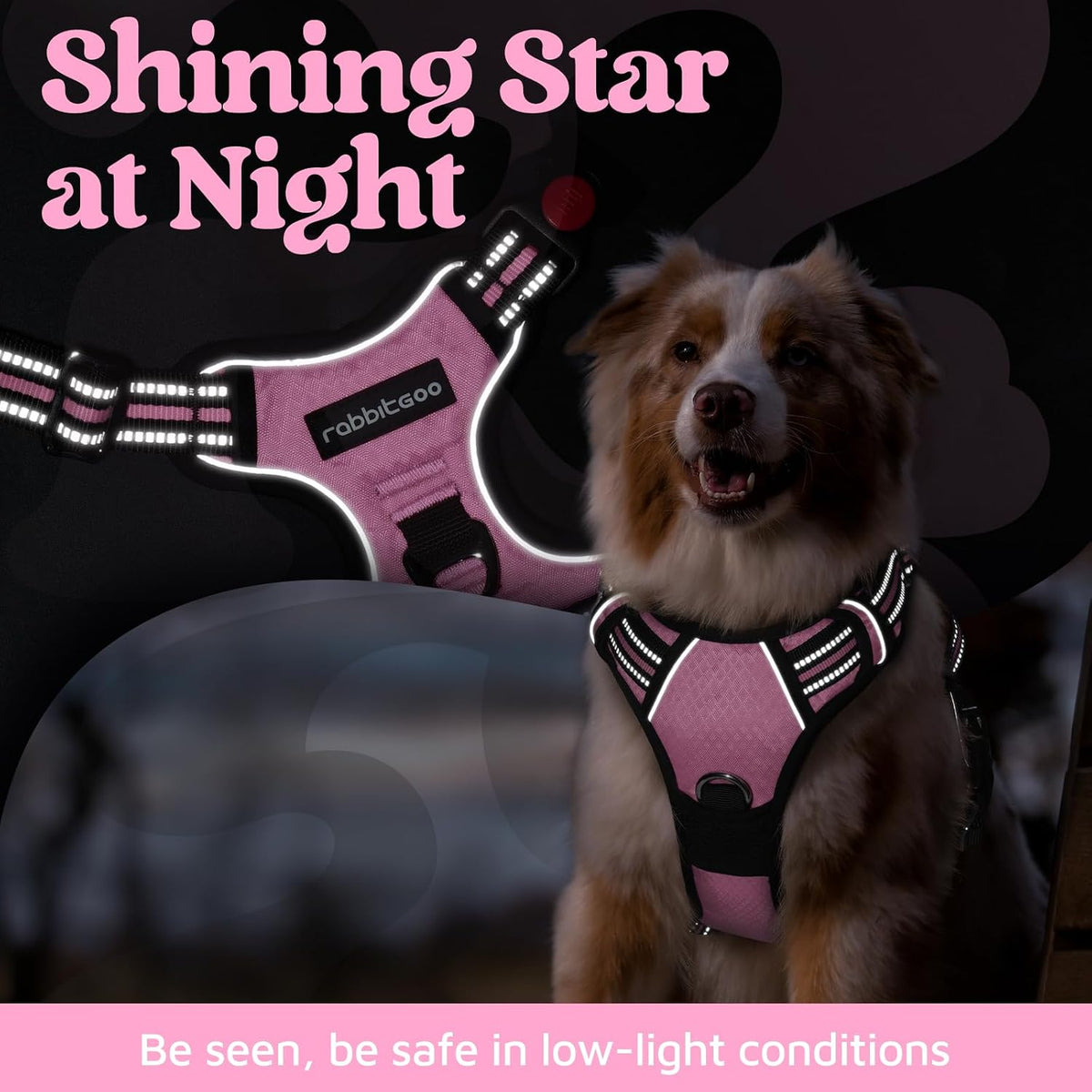 Dog Harness for Large, No Pull 3 Buckles Easy On & Off | Soft Padded, Walking with Control Handle, Adjustable and Reflective, Pink, Large