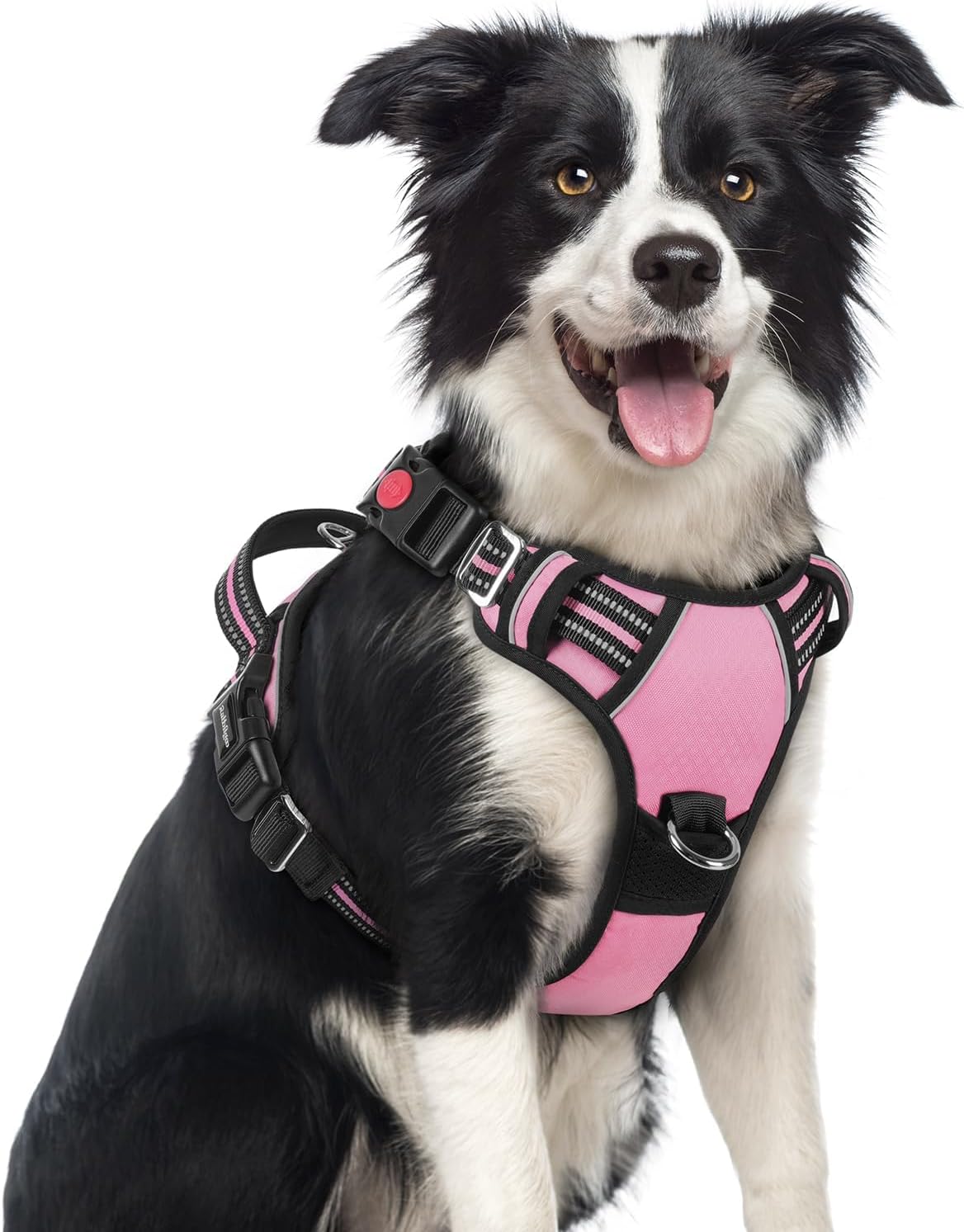 Dog Harness for Large, No Pull 3 Buckles Easy On & Off | Soft Padded, Walking with Control Handle, Adjustable and Reflective, Pink, Large