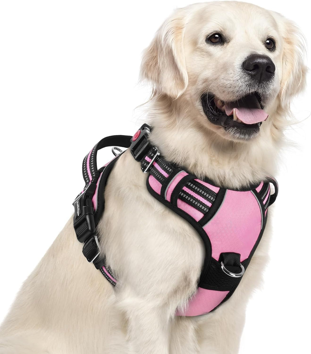 Dog Harness for Large, No Pull 3 Buckles Easy On & Off | Soft Padded, Walking with Control Handle, Adjustable and Reflective, Pink, Large