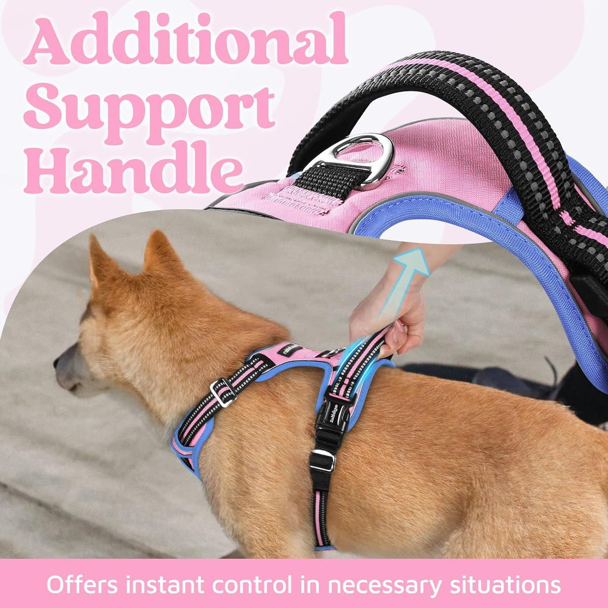 Dog Harness for Large, No Pull 3 Buckles Easy On & Off | Soft Padded, Walking with Control Handle, Adjustable and Reflective, Pink, Large