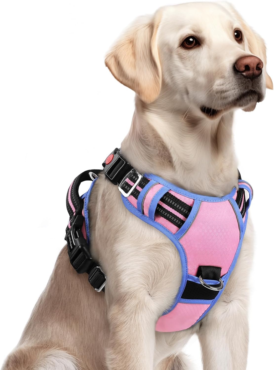 Dog Harness for Large, No Pull 3 Buckles Easy On & Off | Soft Padded, Walking with Control Handle, Adjustable and Reflective, Pink, Large