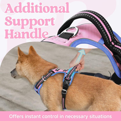 Dog Harness for Large, No Pull 3 Buckles Easy On & Off | Soft Padded, Walking with Control Handle, Adjustable and Reflective, Pink, Large