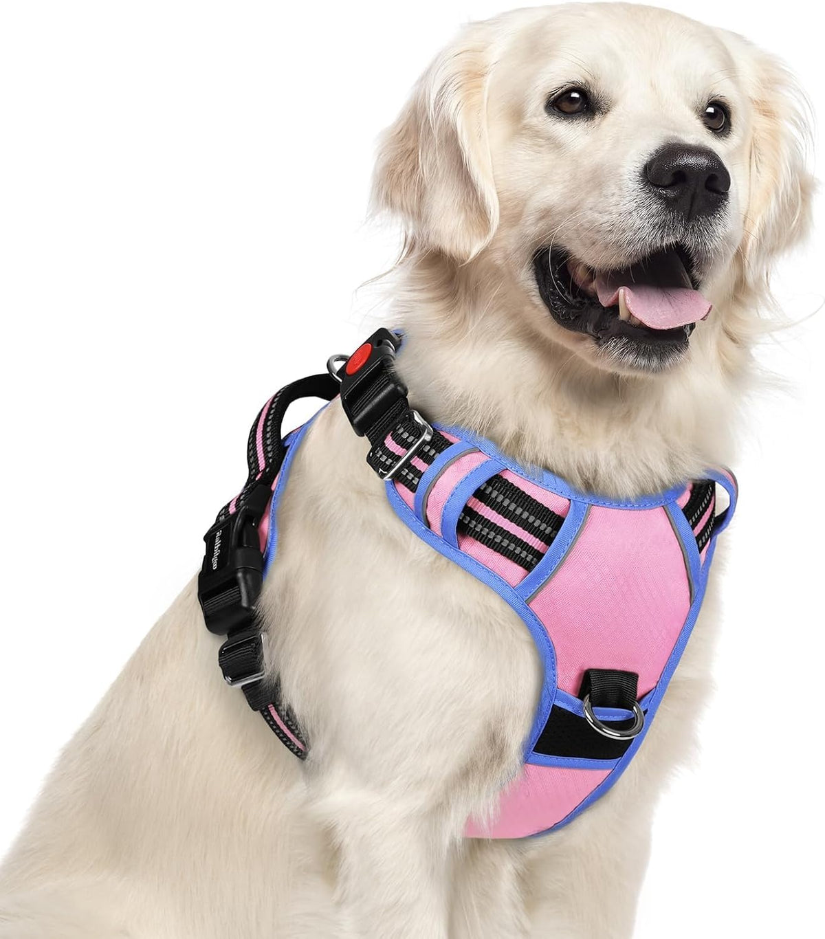 Dog Harness for Large, No Pull 3 Buckles Easy On & Off | Soft Padded, Walking with Control Handle, Adjustable and Reflective, Pink, Large