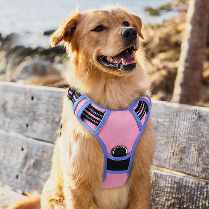 Dog Harness for Large, No Pull 3 Buckles Easy On & Off | Soft Padded, Walking with Control Handle, Adjustable and Reflective, Pink, Large