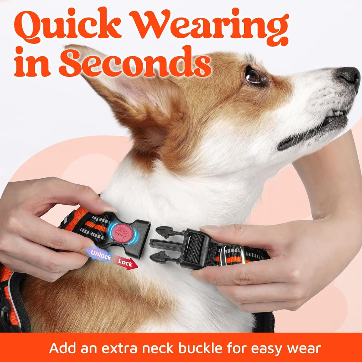 Dog Harness for Large, No Pull 3 Buckles Easy On & Off | Soft Padded, Walking with Control Handle, Adjustable and Reflective, Pink, Large