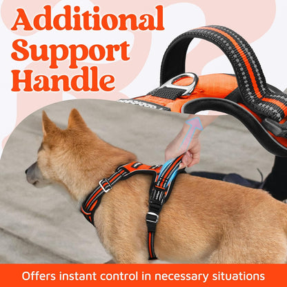 Dog Harness for Large, No Pull 3 Buckles Easy On & Off | Soft Padded, Walking with Control Handle, Adjustable and Reflective, Pink, Large