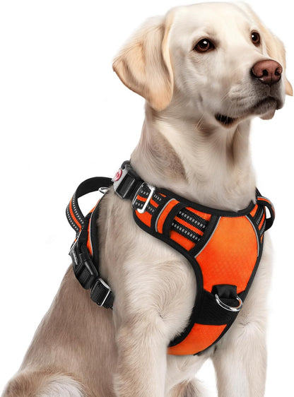 Dog Harness for Large, No Pull 3 Buckles Easy On & Off | Soft Padded, Walking with Control Handle, Adjustable and Reflective, Pink, Large