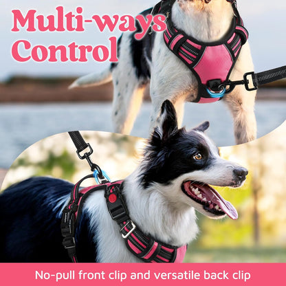 Dog Harness for Large, No Pull 3 Buckles Easy On & Off | Soft Padded, Walking with Control Handle, Adjustable and Reflective, Pink, Large