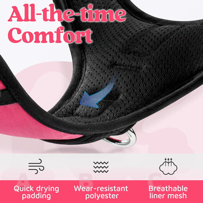 Dog Harness for Large, No Pull 3 Buckles Easy On & Off | Soft Padded, Walking with Control Handle, Adjustable and Reflective, Pink, Large