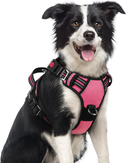 Dog Harness for Large, No Pull 3 Buckles Easy On & Off | Soft Padded, Walking with Control Handle, Adjustable and Reflective, Pink, Large