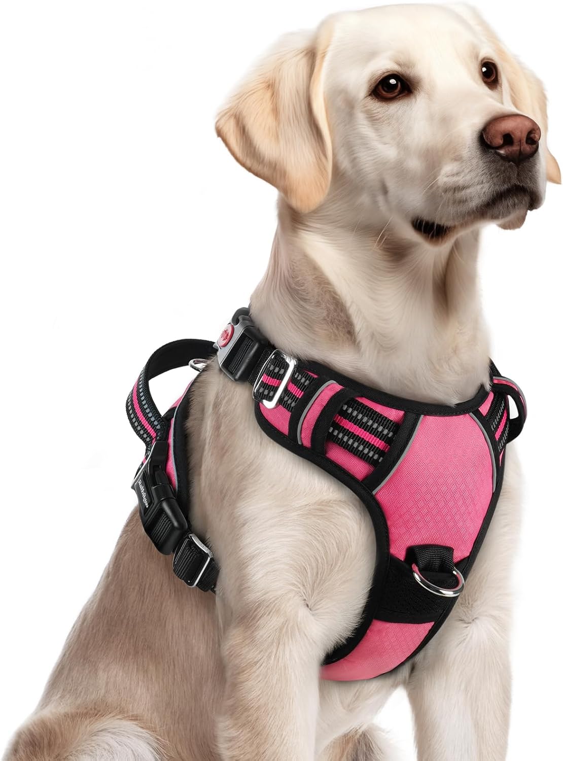 Dog Harness for Large, No Pull 3 Buckles Easy On & Off | Soft Padded, Walking with Control Handle, Adjustable and Reflective, Pink, Large