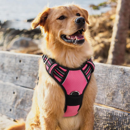 Dog Harness for Large, No Pull 3 Buckles Easy On & Off | Soft Padded, Walking with Control Handle, Adjustable and Reflective, Pink, Large