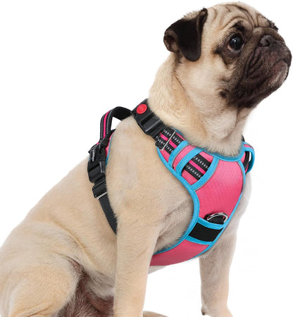 Dog Harness for Large, No Pull 3 Buckles Easy On & Off | Soft Padded, Walking with Control Handle, Adjustable and Reflective, Pink, Large