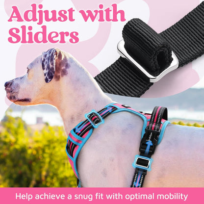 Dog Harness for Large, No Pull 3 Buckles Easy On & Off | Soft Padded, Walking with Control Handle, Adjustable and Reflective, Pink, Large