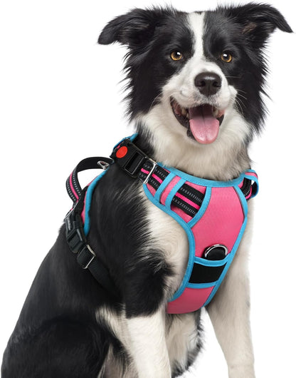 Dog Harness for Large, No Pull 3 Buckles Easy On & Off | Soft Padded, Walking with Control Handle, Adjustable and Reflective, Pink, Large