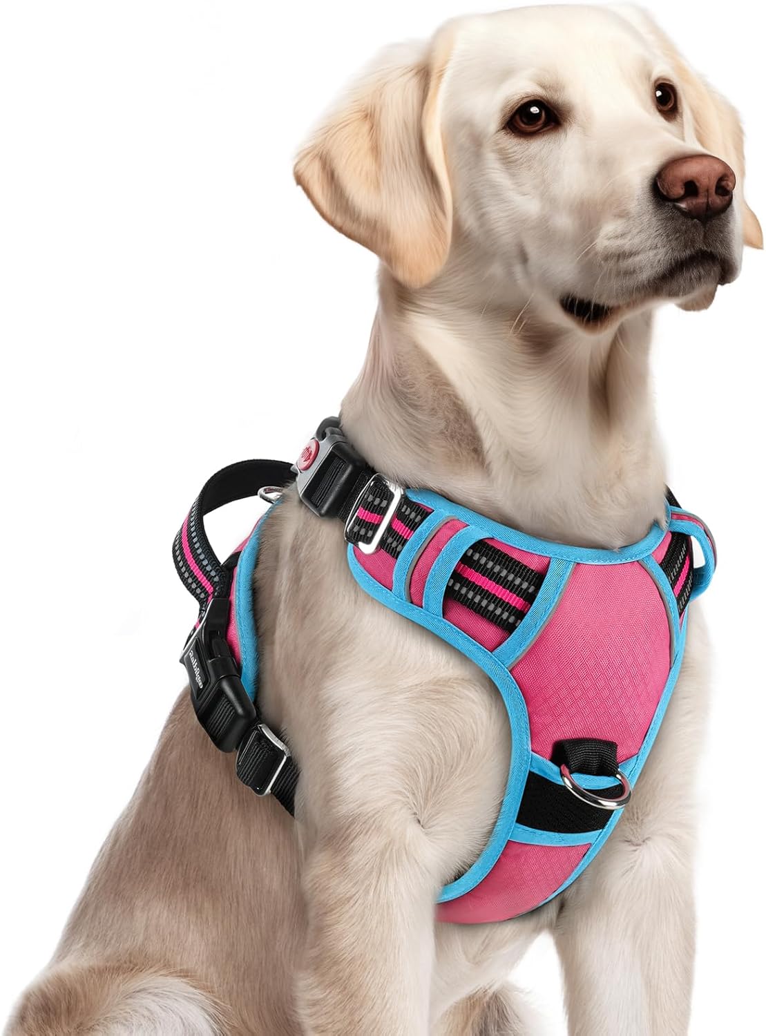 Dog Harness for Large, No Pull 3 Buckles Easy On & Off | Soft Padded, Walking with Control Handle, Adjustable and Reflective, Pink, Large