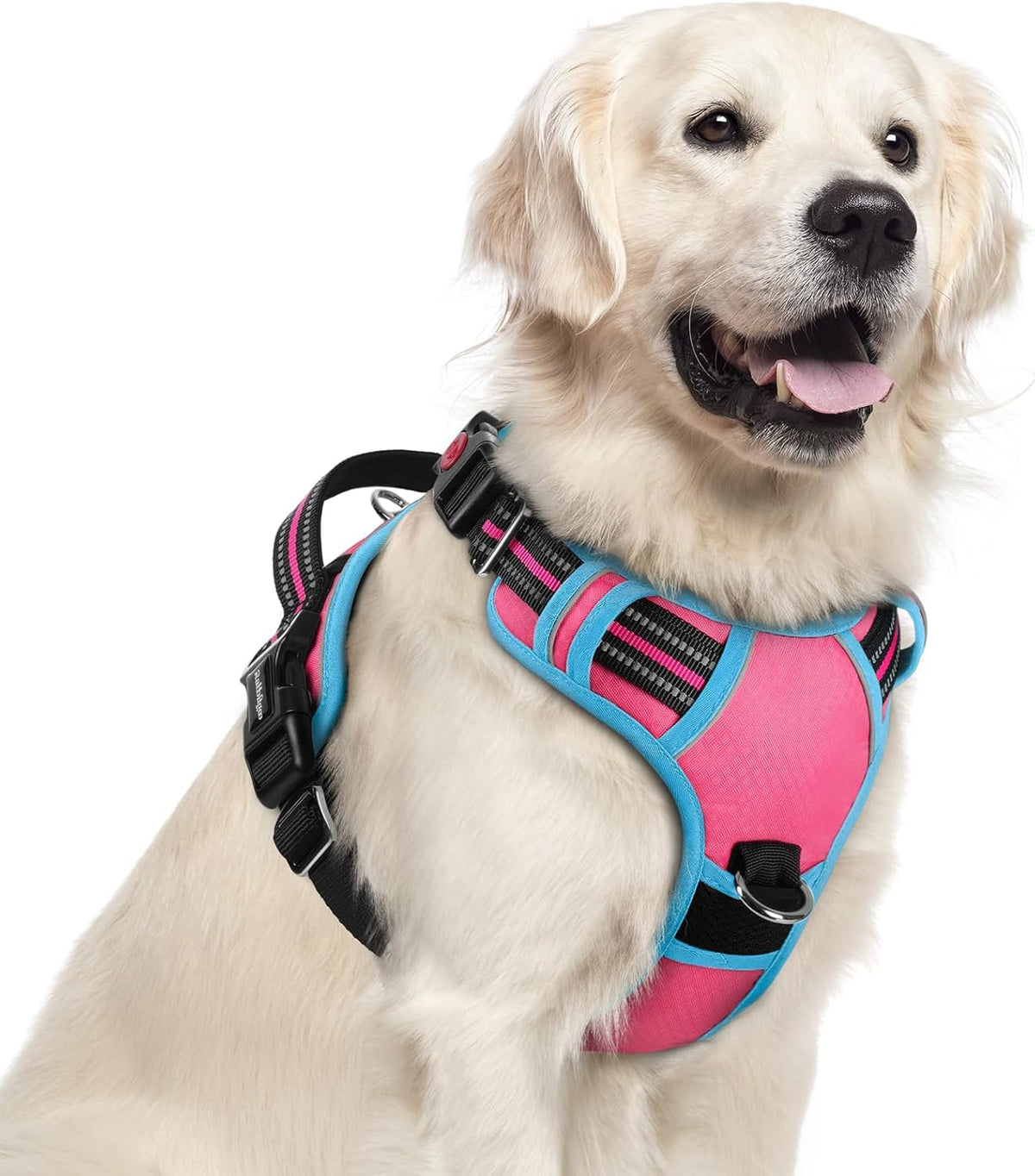 Dog Harness for Large, No Pull 3 Buckles Easy On & Off | Soft Padded, Walking with Control Handle, Adjustable and Reflective, Pink, Large
