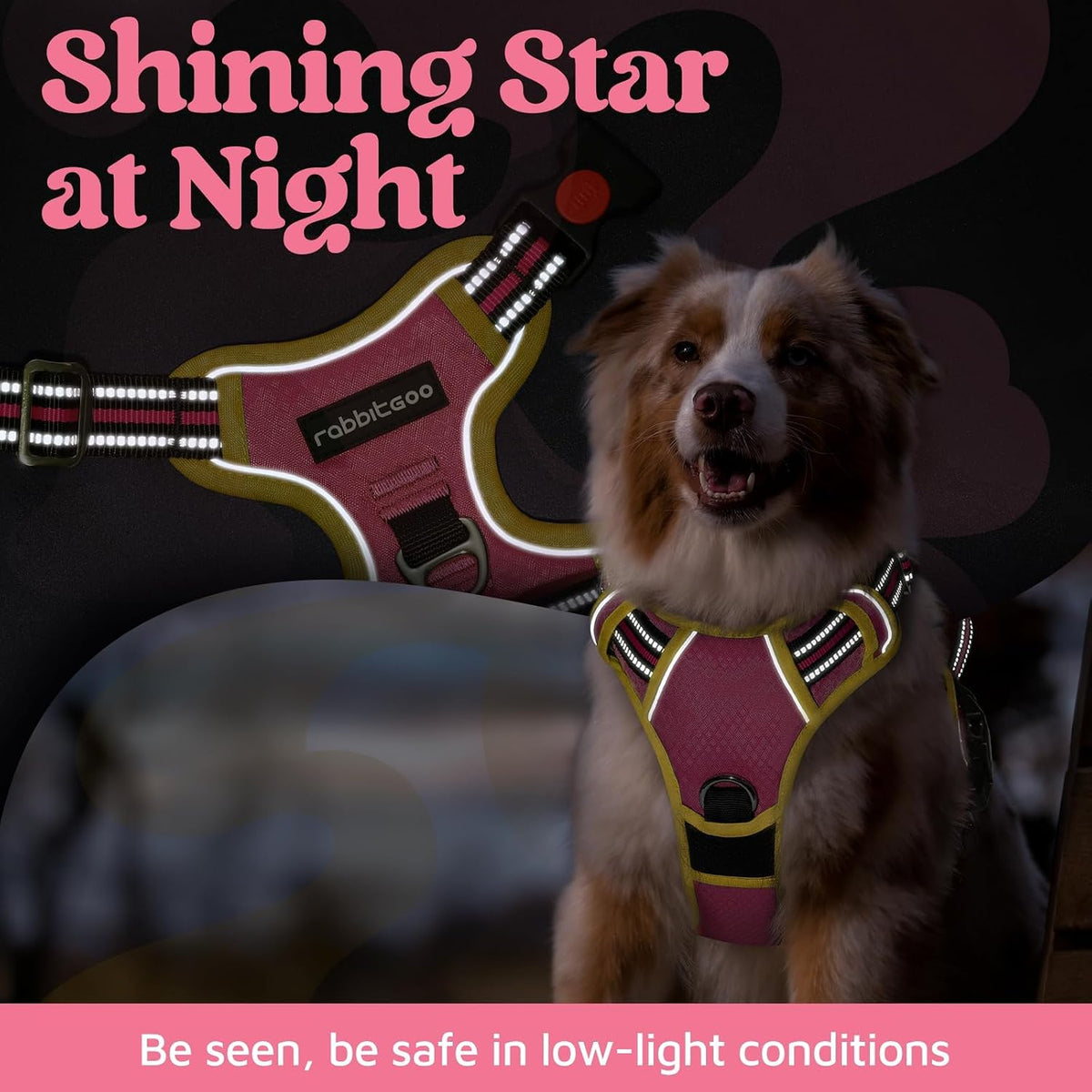 Dog Harness for Large, No Pull 3 Buckles Easy On & Off | Soft Padded, Walking with Control Handle, Adjustable and Reflective, Pink, Large