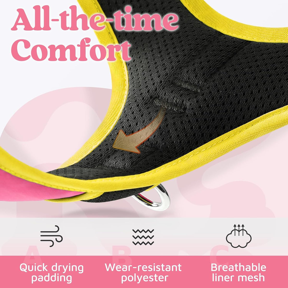 Dog Harness for Large, No Pull 3 Buckles Easy On & Off | Soft Padded, Walking with Control Handle, Adjustable and Reflective, Pink, Large