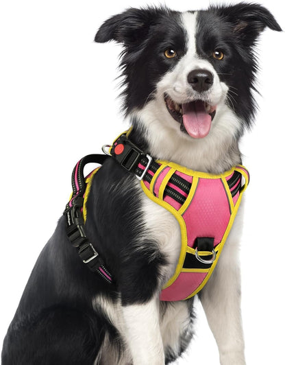 Dog Harness for Large, No Pull 3 Buckles Easy On & Off | Soft Padded, Walking with Control Handle, Adjustable and Reflective, Pink, Large
