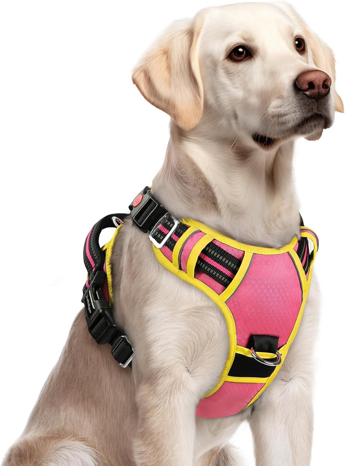 Dog Harness for Large, No Pull 3 Buckles Easy On & Off | Soft Padded, Walking with Control Handle, Adjustable and Reflective, Pink, Large