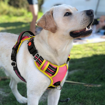 Dog Harness for Large, No Pull 3 Buckles Easy On & Off | Soft Padded, Walking with Control Handle, Adjustable and Reflective, Pink, Large