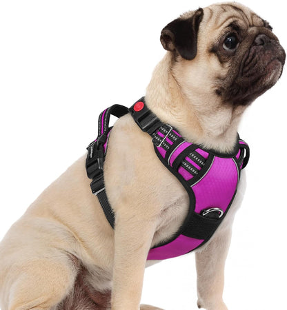 Dog Harness for Large, No Pull 3 Buckles Easy On & Off | Soft Padded, Walking with Control Handle, Adjustable and Reflective, Pink, Large