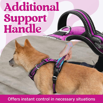 Dog Harness for Large, No Pull 3 Buckles Easy On & Off | Soft Padded, Walking with Control Handle, Adjustable and Reflective, Pink, Large