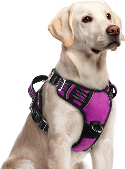 Dog Harness for Large, No Pull 3 Buckles Easy On & Off | Soft Padded, Walking with Control Handle, Adjustable and Reflective, Pink, Large