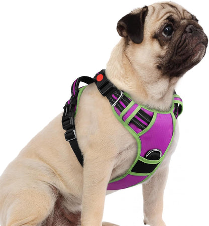 Dog Harness for Large, No Pull 3 Buckles Easy On & Off | Soft Padded, Walking with Control Handle, Adjustable and Reflective, Pink, Large
