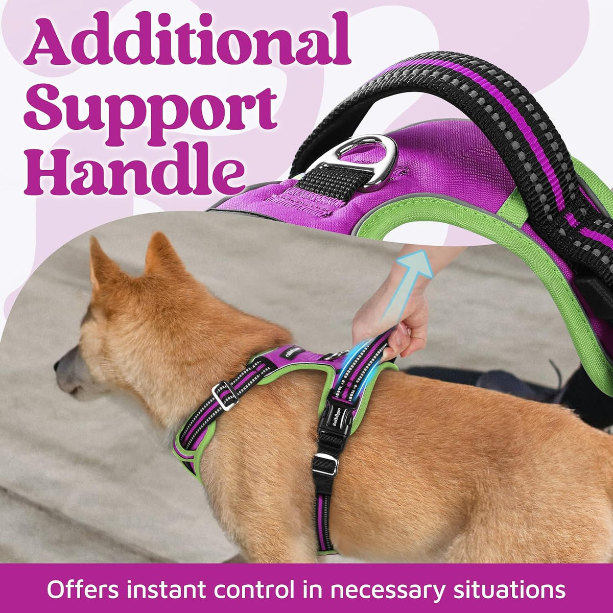 Dog Harness for Large, No Pull 3 Buckles Easy On & Off | Soft Padded, Walking with Control Handle, Adjustable and Reflective, Pink, Large