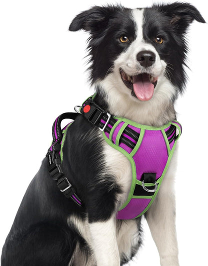 Dog Harness for Large, No Pull 3 Buckles Easy On & Off | Soft Padded, Walking with Control Handle, Adjustable and Reflective, Pink, Large