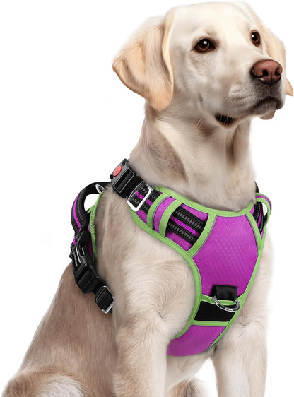 Dog Harness for Large, No Pull 3 Buckles Easy On & Off | Soft Padded, Walking with Control Handle, Adjustable and Reflective, Pink, Large