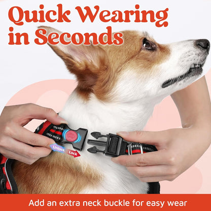 Dog Harness for Large, No Pull 3 Buckles Easy On & Off | Soft Padded, Walking with Control Handle, Adjustable and Reflective, Pink, Large