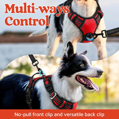 Dog Harness for Large, No Pull 3 Buckles Easy On & Off | Soft Padded, Walking with Control Handle, Adjustable and Reflective, Pink, Large